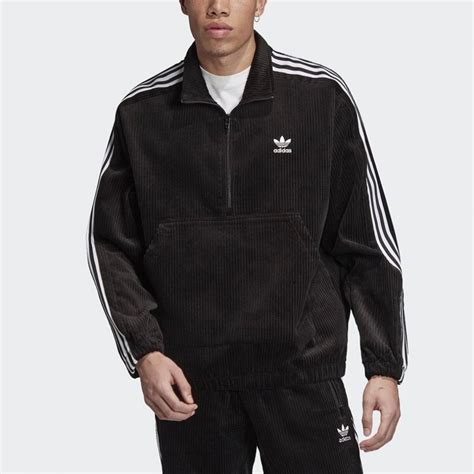 adidas originals jacket with half zip in black corduroy|adidas originals puffer jackets.